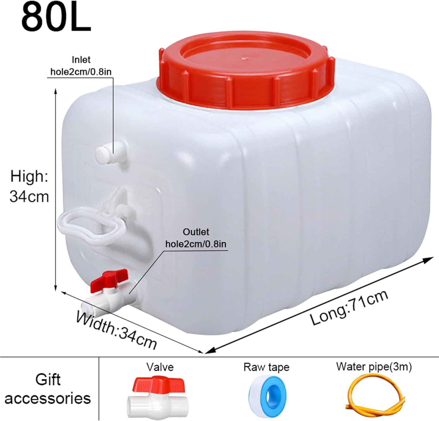 Portable Water Container with Tap, Heavy Duty Water Tank Plastic Water Storage Carrier 50L 80L 110L 200L Water Bucket Jug for Camping Outdoor Hiking Travel Emergency(Size:80L)