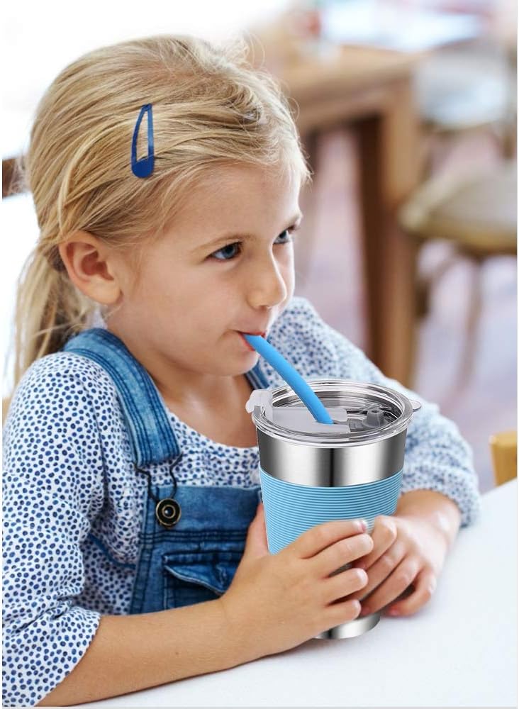 Best Cyber Monday 🔥 Rommeka Stainless Steel Cups with Lids, 5 Pack Drinking Glasses 16oz Spill Proof Metal Tumbler Kids Sippy Cups for Toddlers and Adults (With Silicone Straws)