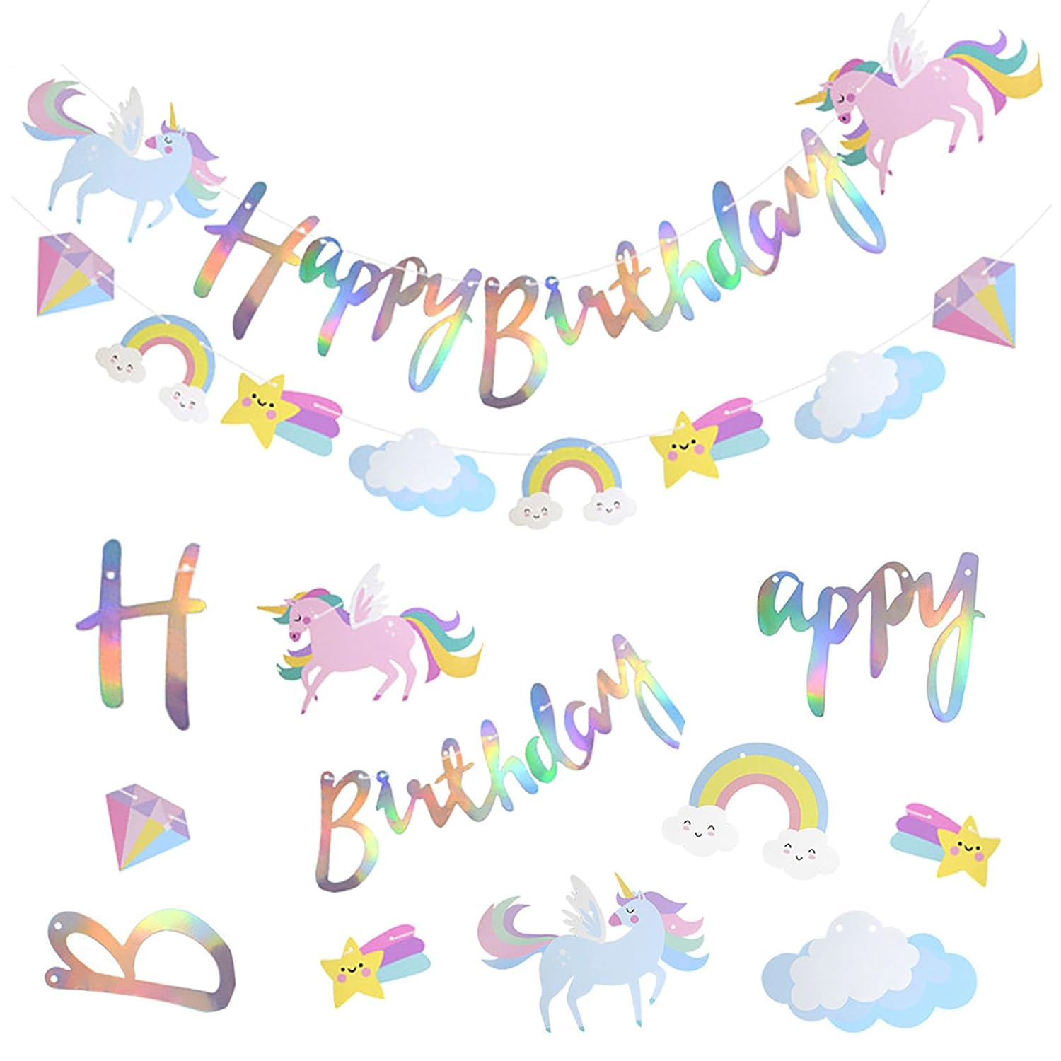Banderole de lettres Happy Birthday pour fête licorne Neviti