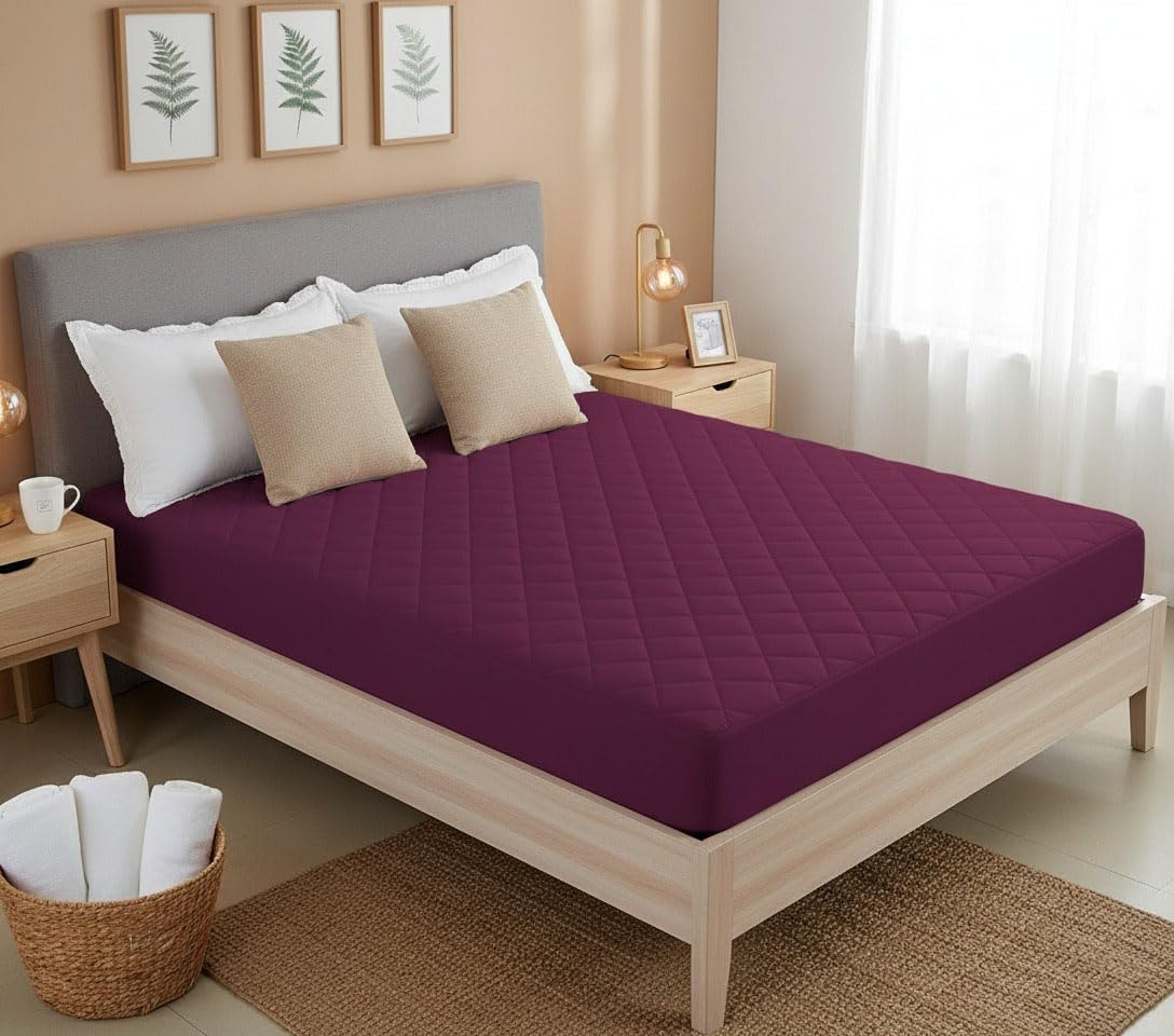 Waterproof King 78x72 inch 6.5x6 ft Polyester Microfiber Filling Quilted Mattress Protector, Breathable Noiseless Soft Cover, Fitted Bed Protector Cover with Elastic (Wine, 72x78 Inch)-image-31