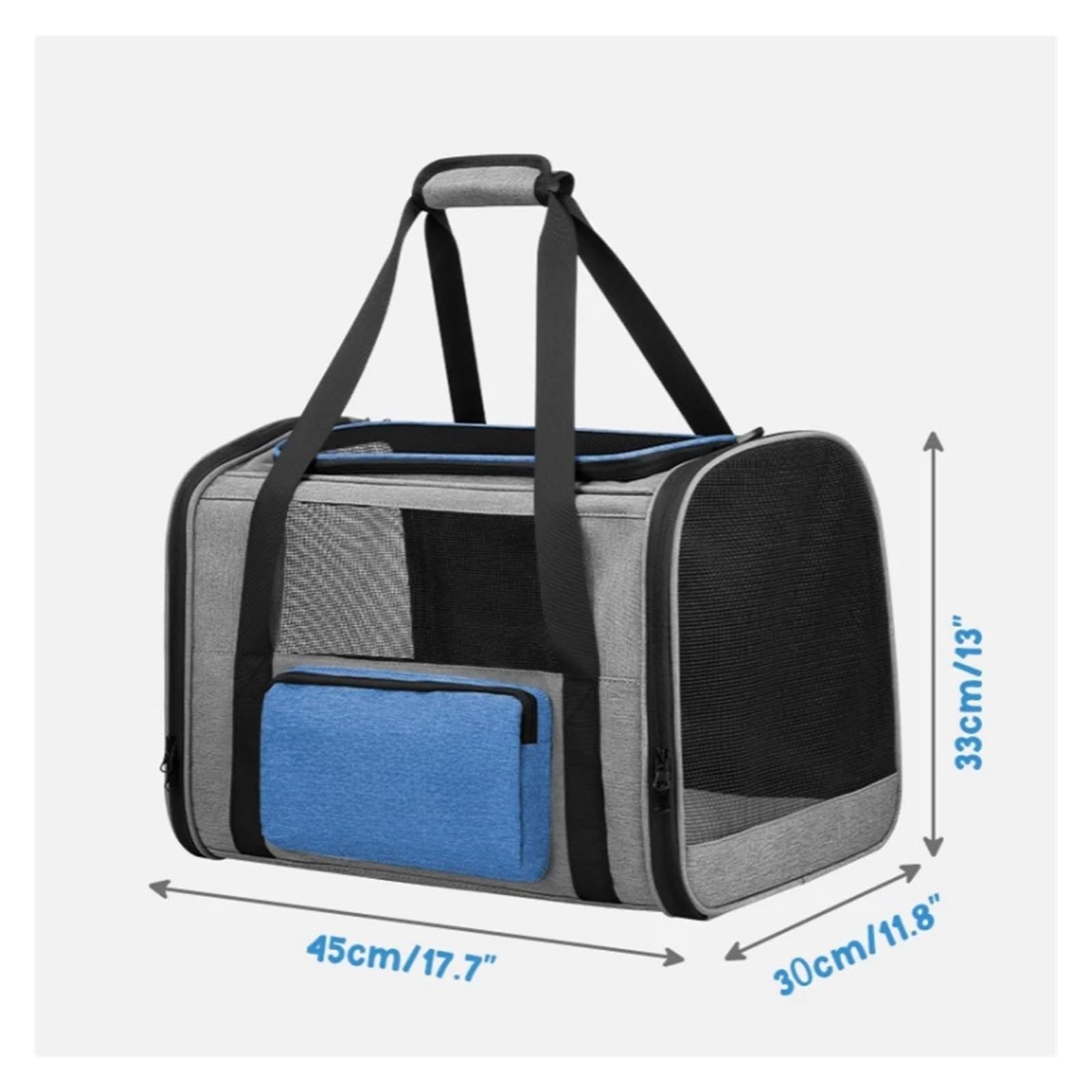 Transportín para Gatos Blando Plegable Ligero Antifugas Ventilado para Coche/Veterinario/Viaje para Gatos/Perros de hasta 22libras(Gray with Blue)