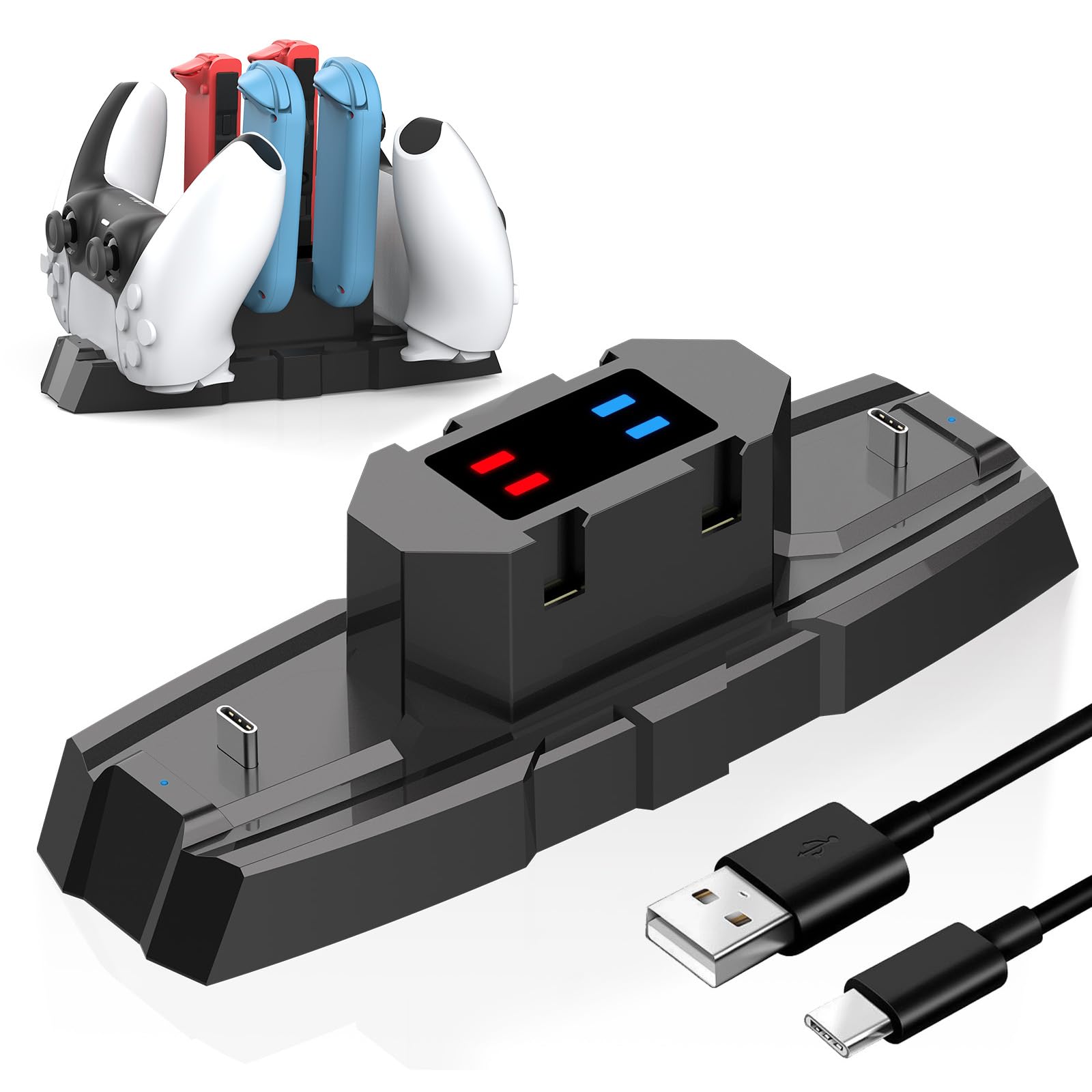 Controller Charger for Nintendo Switch & OLED,Charging Dock Station for Joy con and Pro Controller, 6 in 1 Chargers for Switch Multiple Devices with LED indicator
