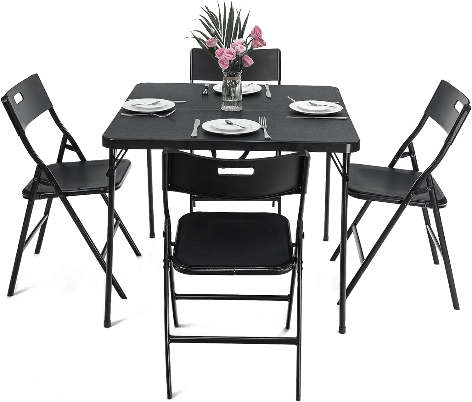 VERYKE Folding Table and Chair Set,Dining Table Set of 5,Protable 35'' Square Card Table with 4 Folding Chairs for Indoor Outdoor Camping Picnic Games