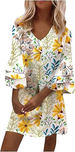 Womens Dresses Fashion Temperament Elegant Fresh Printed V-Neck 44989 Sleeves Mini Dress Spring 2023 disponible en Yaxa Guatemala