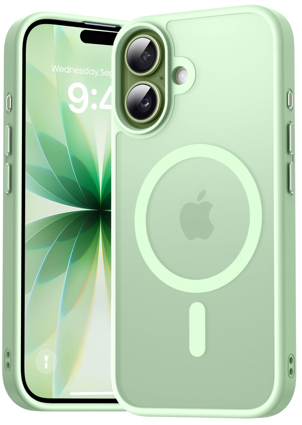 Natiiozie Magnetica Cover Compatibile con iPhone 17 Compatibile con MagSafe Custodia Traslucida Opaca Posteriore, Anti-impronta Resistente ai Graffi Protettiva Case Verde chiaro