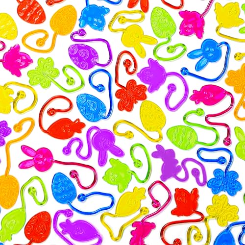 DIYDEC 35 mãos adesivas de Páscoa, mãos adesivas, para crianças, coelho, borboleta, ovos, pintainhos, cenoura, brinquedos elásticos para festa da Páscoa