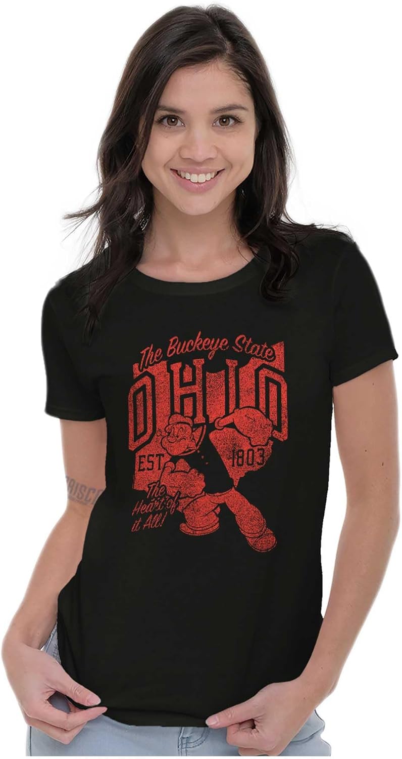 Brisco Brands Popeye Cartoon American States Womens Slim Fit Graphic Tee