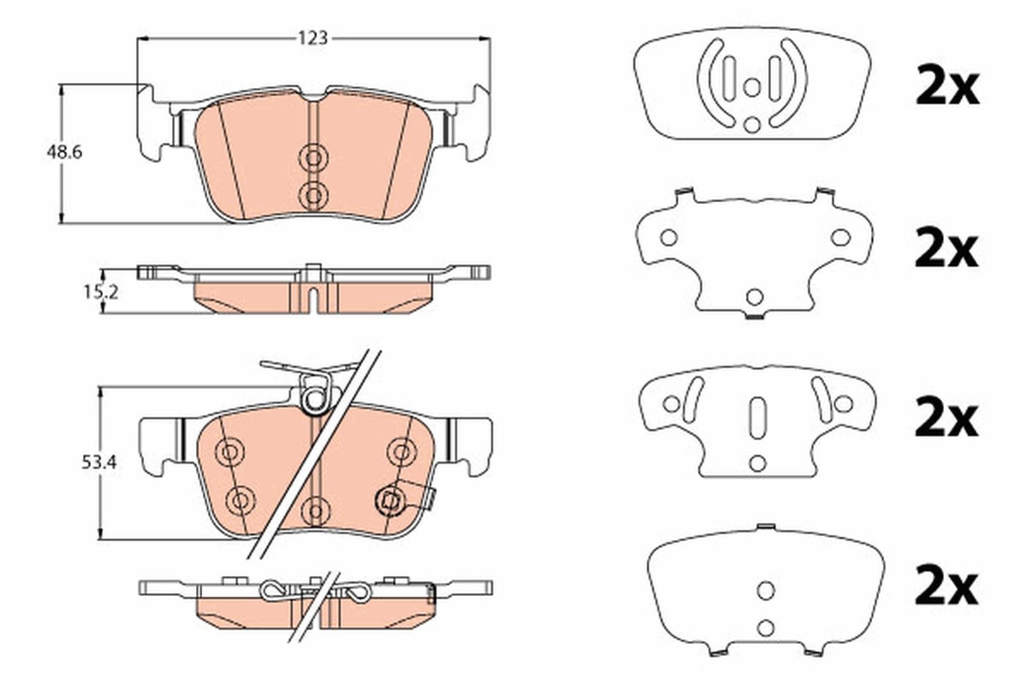 TRW GDB2115 Pastiglie Freno Set di 4 para Ford Escape/Kuga II (DM2) 2012 - Assale Posteriore e Altri Veicoli | Compatibile con: FORD MONDEO V Schrägheck, MONDEO V Stufenheck, MONDEO V Turnier