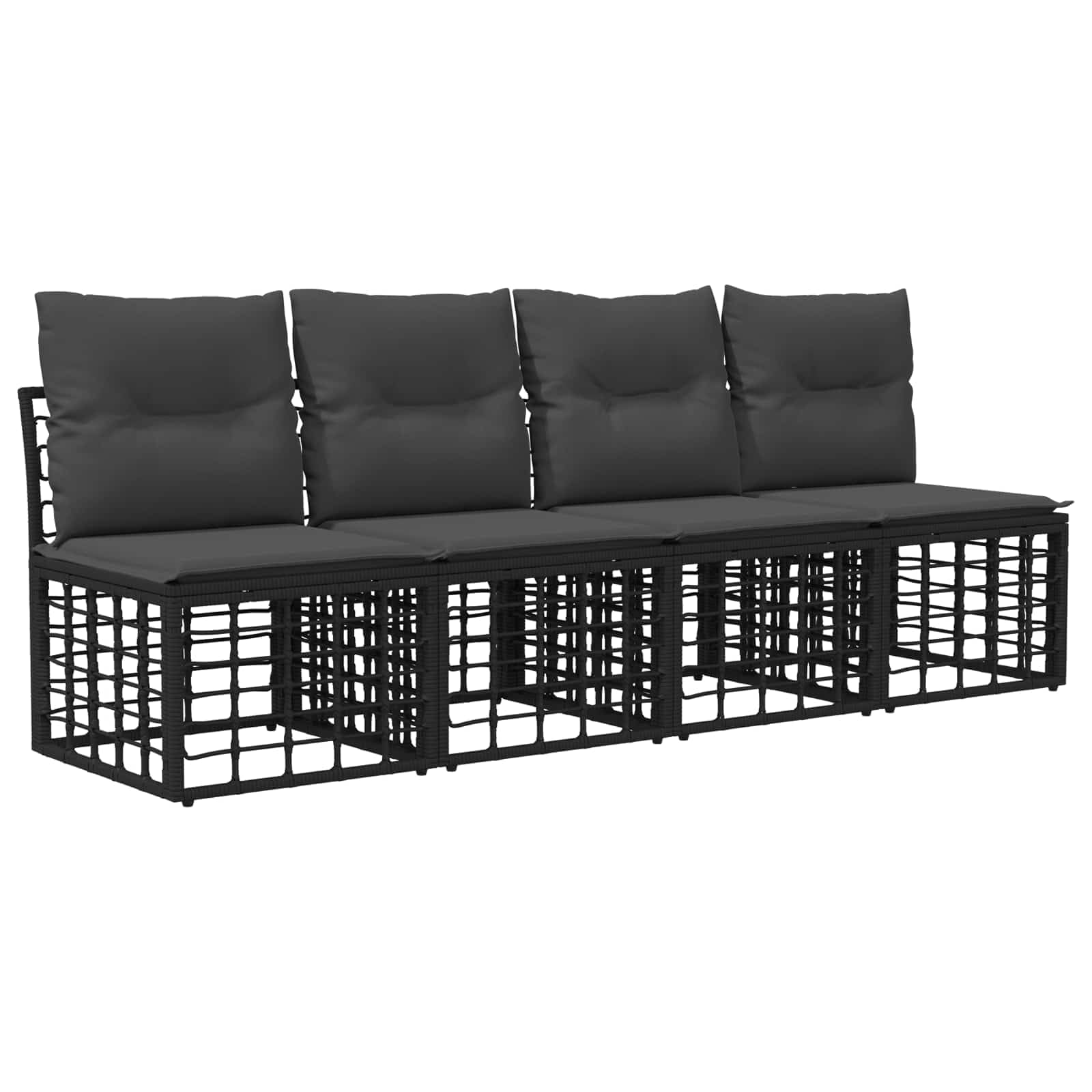 Set di 8 divani da giardino in polyrattan, colore nero | Divani modulari in rattan per giardino e terrazza con tavolo in legno di acacia e comodi cuscini lavabili.