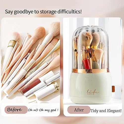 Miniatura 7 de Organizador de brochas de maquillaje rosa con tapa giratoria de 360 grados 2023 Organizador de brochas de cosméticos transparente para tocador,