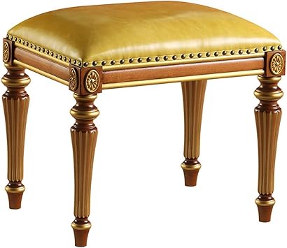 Leather Piano Bench, Exquisitely Carved Solid Wood Stool Legs, Decorated with Copper Rivets, Thick Padded Cushioned Chair