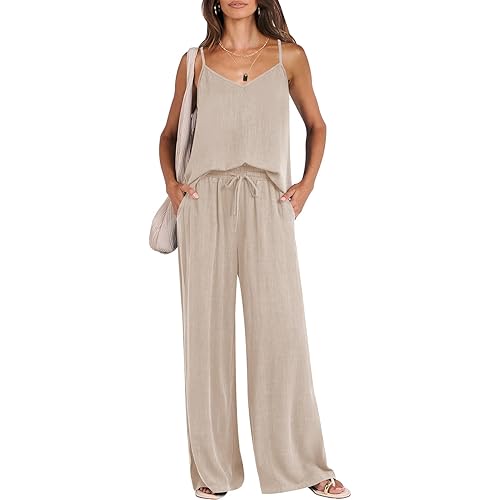 ANRABESS Women's 2 Piece Linen Lounge Set Casual Matching Pants Jumpsuit Summer Beach Travel Vacation Trendy Outfits
