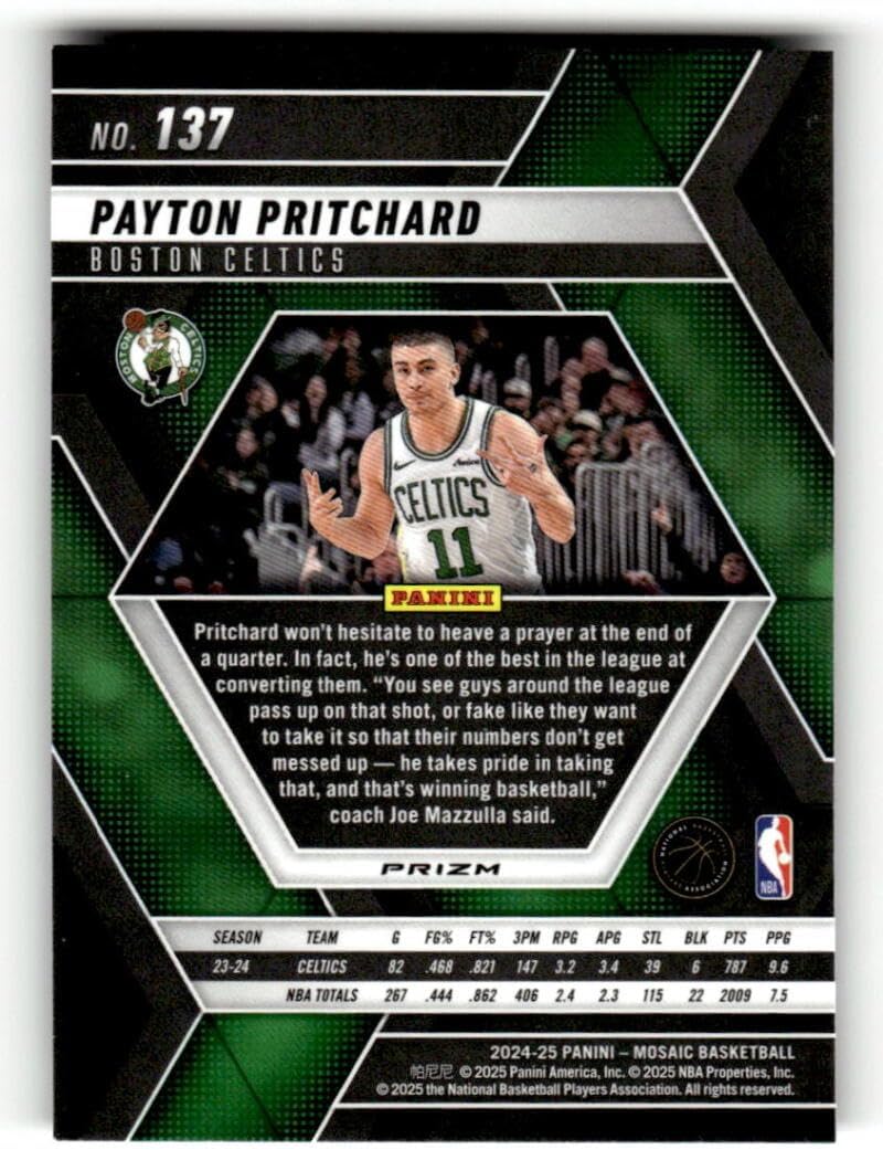 2024-25 Panini Mosaic Genesis Prizm #137 Payton Pritchard Boston Celtics CASE HIT NBA Basketball Trading Card