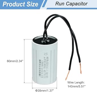 PATIKIL CBB60 10uF Running Capacitors, AC 450V 2 Wires 50/60Hz Cylinder 60x35mm for Water Pumps, Washing Machines Motor Start,1Set