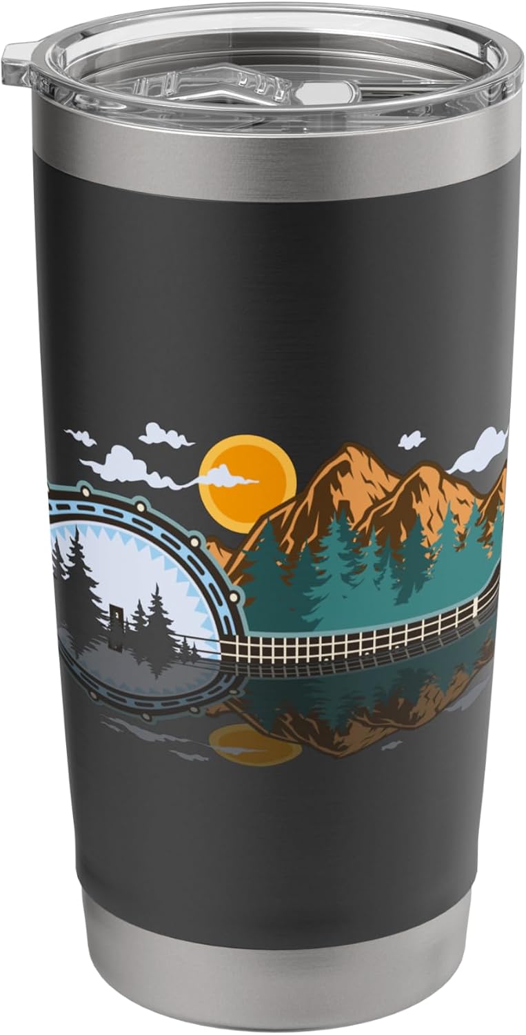 Banjo Mountain Moon Banjo Player Folk Music Bluegrass Banjo Stainless Steel Insulated Tumbler