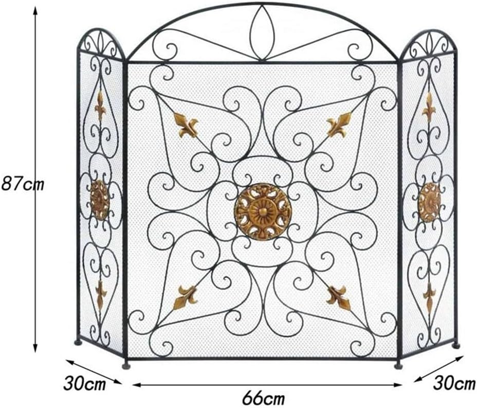 Fireplace Screens Iron Metal Fireplace Screen Floor-Standing Fireproof Partition with Hollow Carvings and Golden Accents