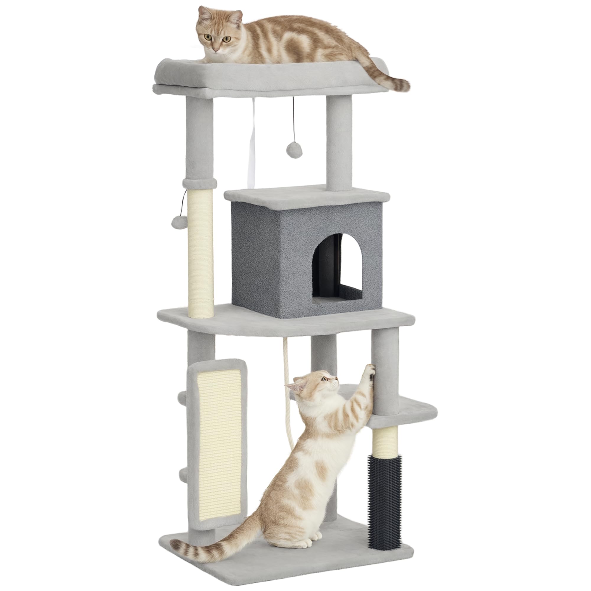 Pawhut Cat Tree Tower Scratching Post Bed House, 132Cm, Light Grey