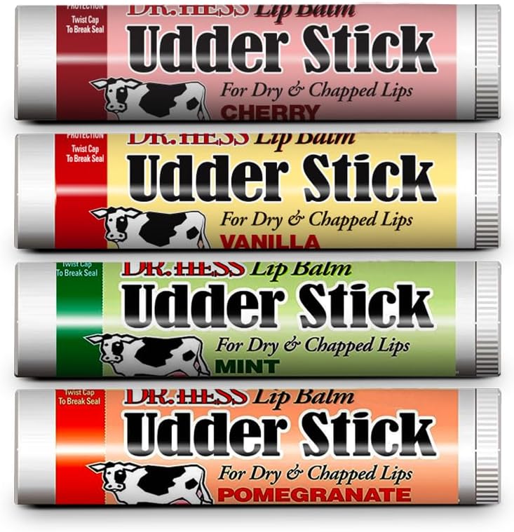 Bálsamo labial em bastão Dr. Hess Original Udder Stick com FPS, sabores sortidos, Pacote com 4