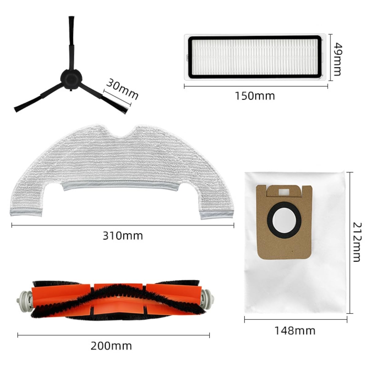 Kit de accesorios para aspiradoras robot Dreame Bot Z10 Pro / L10 Plus / D10 Plus, 1 cepillo principal, 2 filtros HEPA, 4 cepillos laterales, 4 bolsas de polvo, 2 paños de fregona, accesorios de