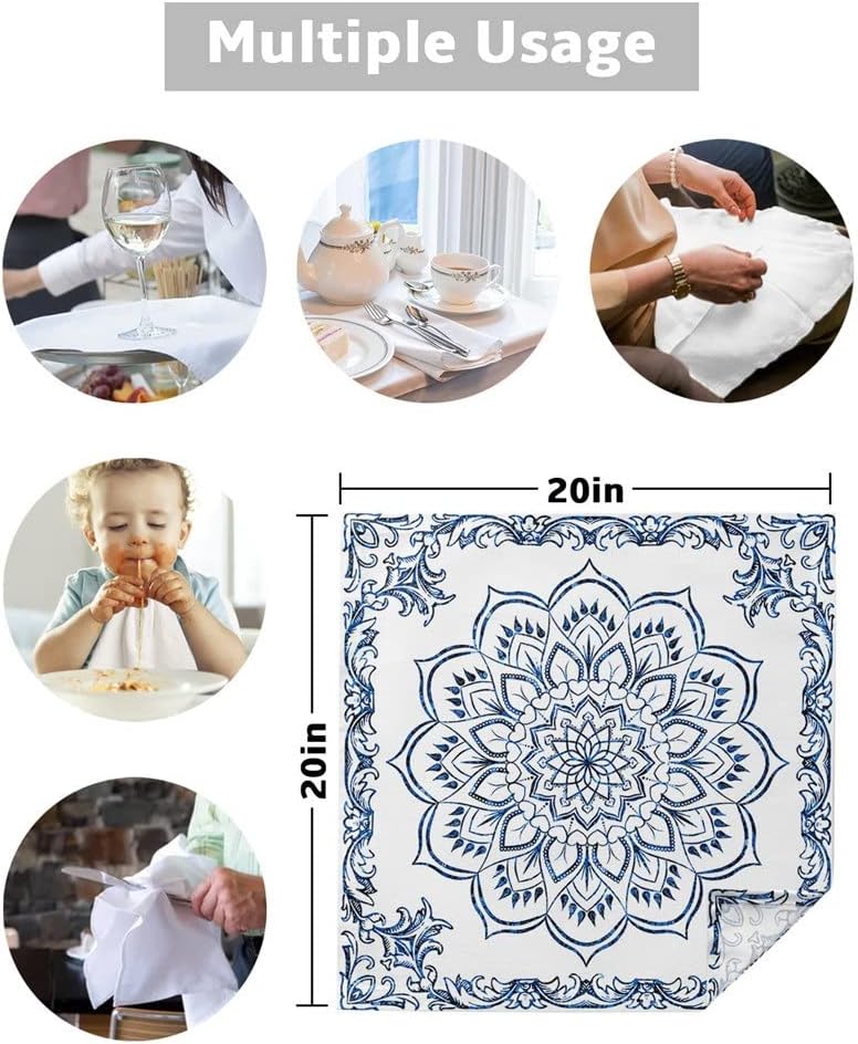 Mandala Pattern Retro Napkins Cloth Set Wedding Party Table Soft Kitchen Dinner Christmas(6pcs)