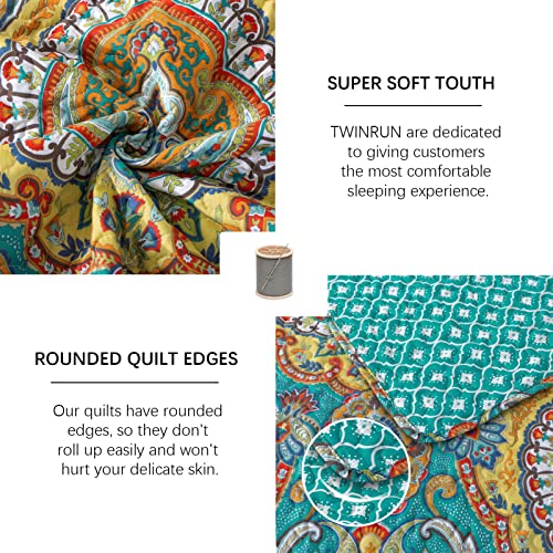 Twinrun Quilt King Size, Boho King Quilt Bedding Set, Reversible Bedspread King Size Clearance For Farmhouse Bedroom, Damask Lightweight King Size Quilt Comforter Set For All Season #TOP4