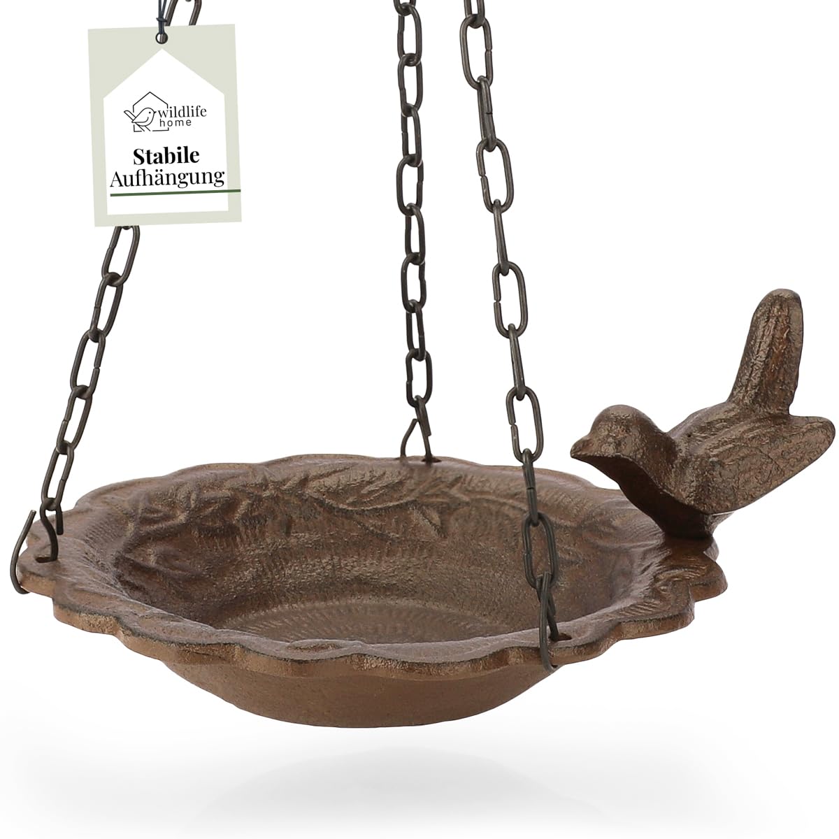 wildlife home Vogelbad hangend met wandhouder, vogelvoederdispenser om op te hangen, vorstbestendig, van gietijzer, voor tuin, balkon, vogelbad, vogelvoederstation voor vogels, wilde vogels