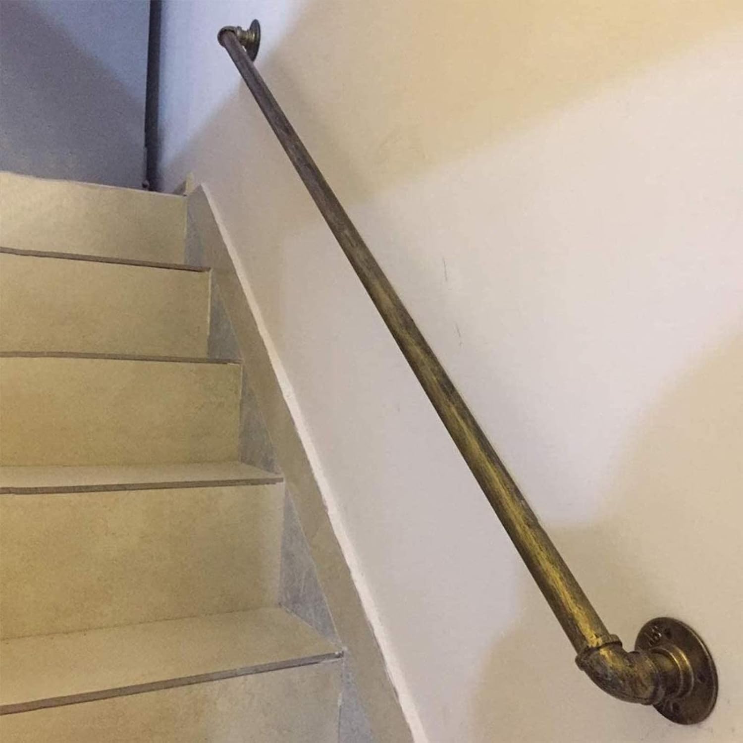 Stairs Handrail Brackets Kit - Antique Brass Banister Handrail, with Wrought Iron Brackets and Metal Screws, 1m 1.5m 2m 2.5m 3m Outdoor Stairs Handrail Grab Rail (Size : 1ft/300mm)
