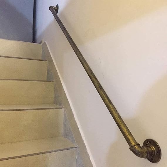 OTOEKO Stairs Handrail Brackets Kit Antique Brass Banister Handrail, With Wrought Iron