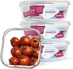 KIT 4 Potes de Vidro Quadrado com Tampa Hermética 800ml Cor:Branco (QH)