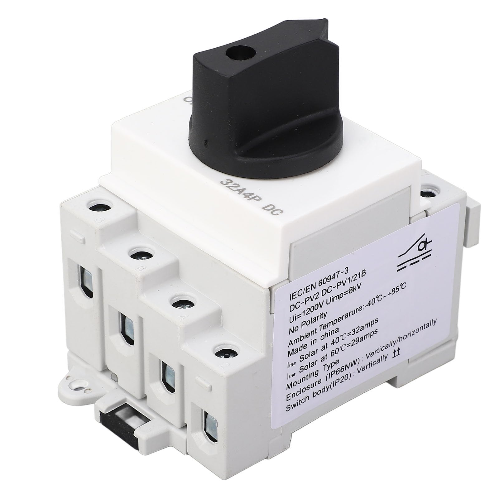 Photowoltaic DC Izolator Słoneczny Przełącznik Słoneczny Stabilny płomień Miniaturowy wyłącznik 32A 1000V dla systemów fotowoltaicznych rozkładu mocy