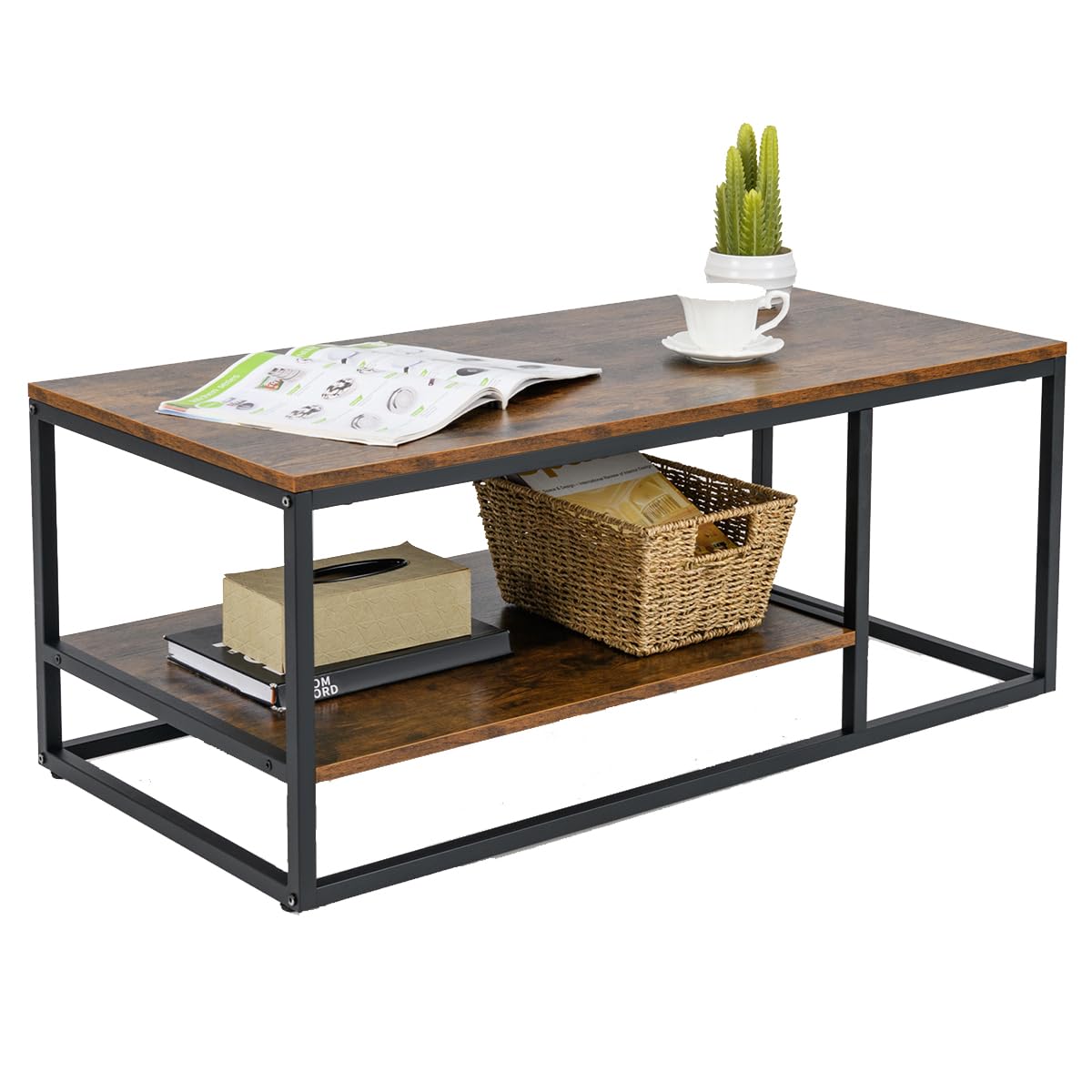 GOPLUS Salontafel, vierkant, 70 cm, koffietafel met glazen tafelblad en roosterplank, banktafel, woonkamertafel, glas voor woonkamer, werkkamer (met roosterplank, grijs en zwart