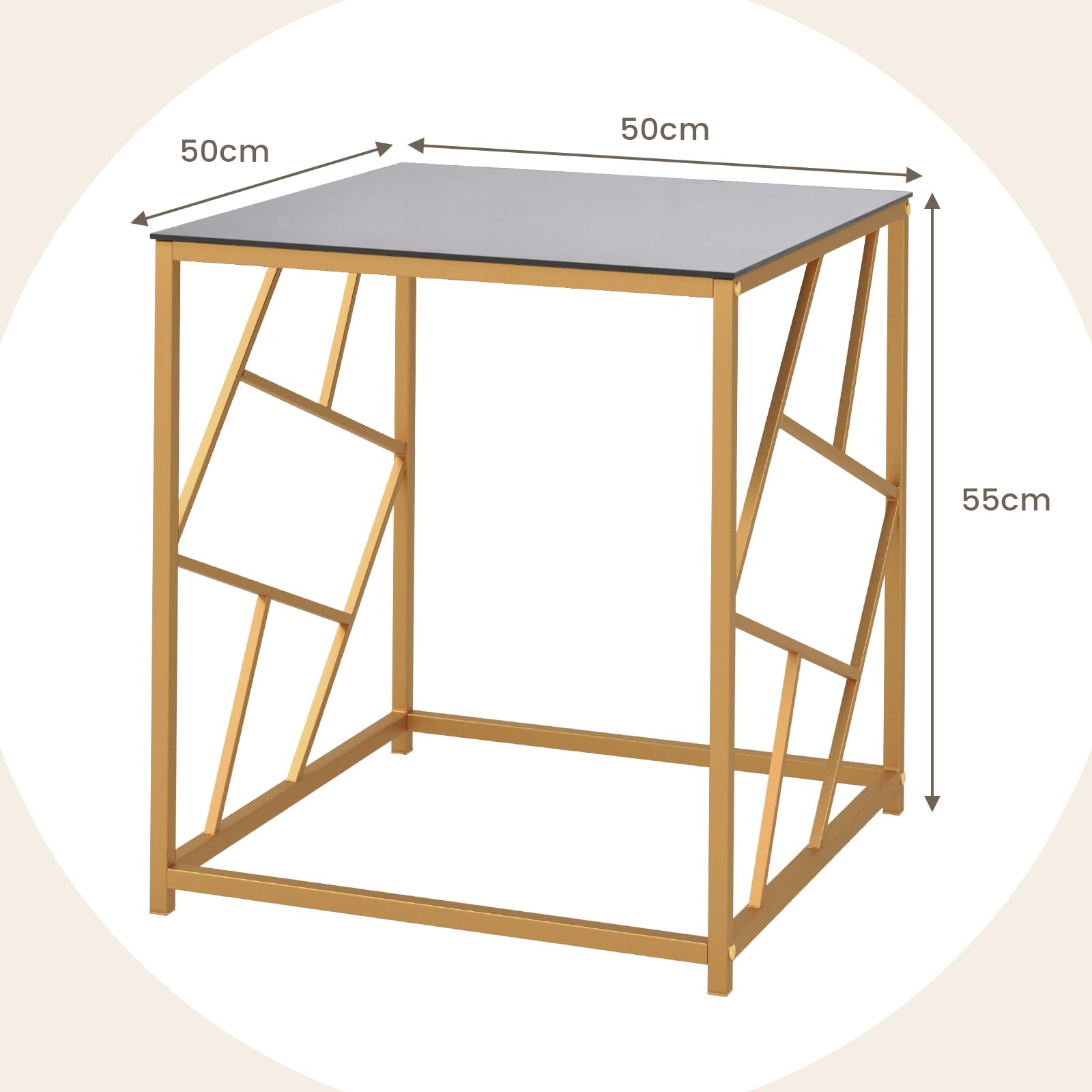 GIANTEX Mesa Lateral con Tablero de Cristal Templado & Estructura Calada de Metal Resistente, Mesa de Ocio Moderna como Decoración para Sala de Estar, Estudio, Dorado y Negro