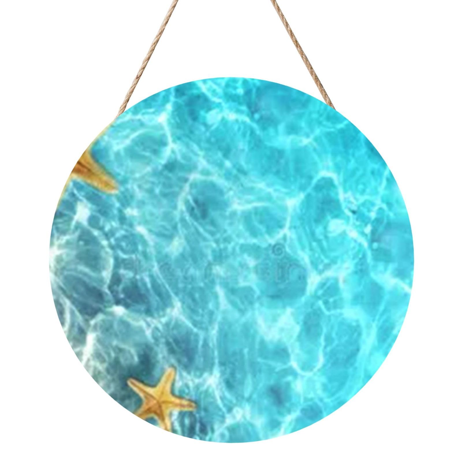 InOmak Summer Starfish Shell Beach Sea, Round Wood Panel Painting 12 in, Wall Hanging Painting For Home