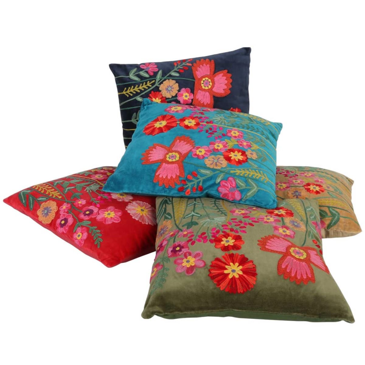 Casa Moro Boho Chic Dekokissen Livia DUNKELBLAU 40x40 mit Füllung & Blumen-Schau Bestickt Zierkissen bunt quadratisch Couch-Kissen Sofa-Kissen KI10001