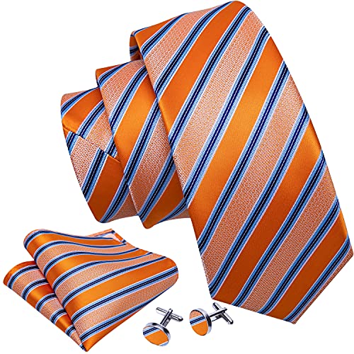 Image of Barry.Wang Plaid Ties for Men Silk Necktie Handkerchief Cuff Links Set