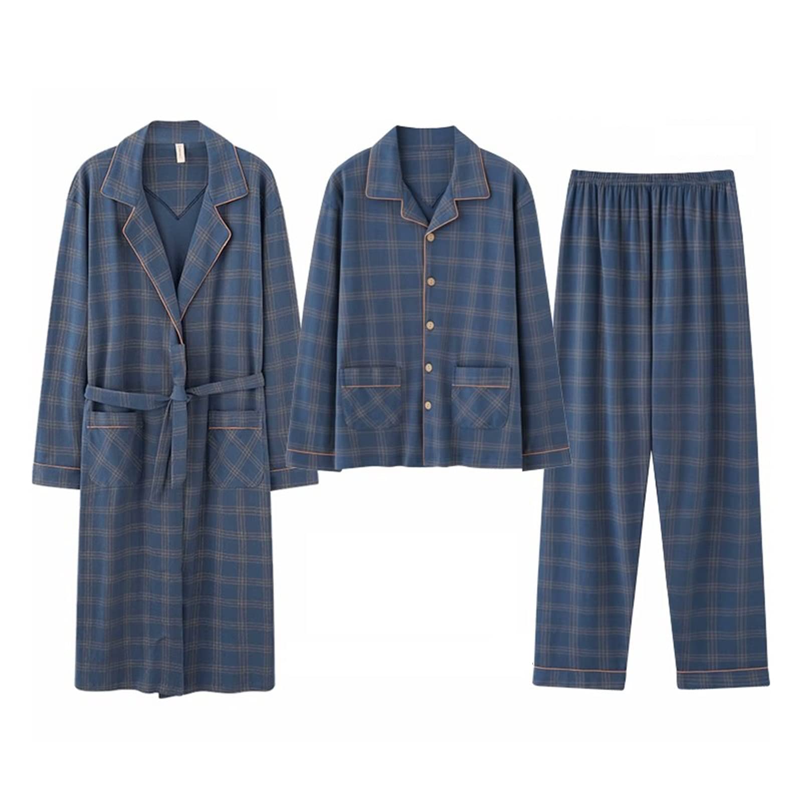 GHYUBYER Mens 3-Pack Lightweight Sleep/Lounge Long Bath Robe ，Premium Cotton Blend，Bathrobe And Pajama Set (Color : Style 4, Size : XXXX-Large)