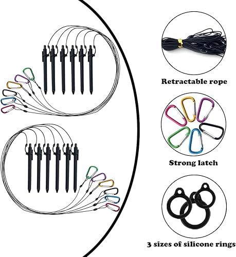 Miniatura 9 de 6 juegos de 24 pulgadas de silicona para bolígrafo, correa para bolígrafo con círculos de silicona y mosquetón de metal, soporte retráctil para