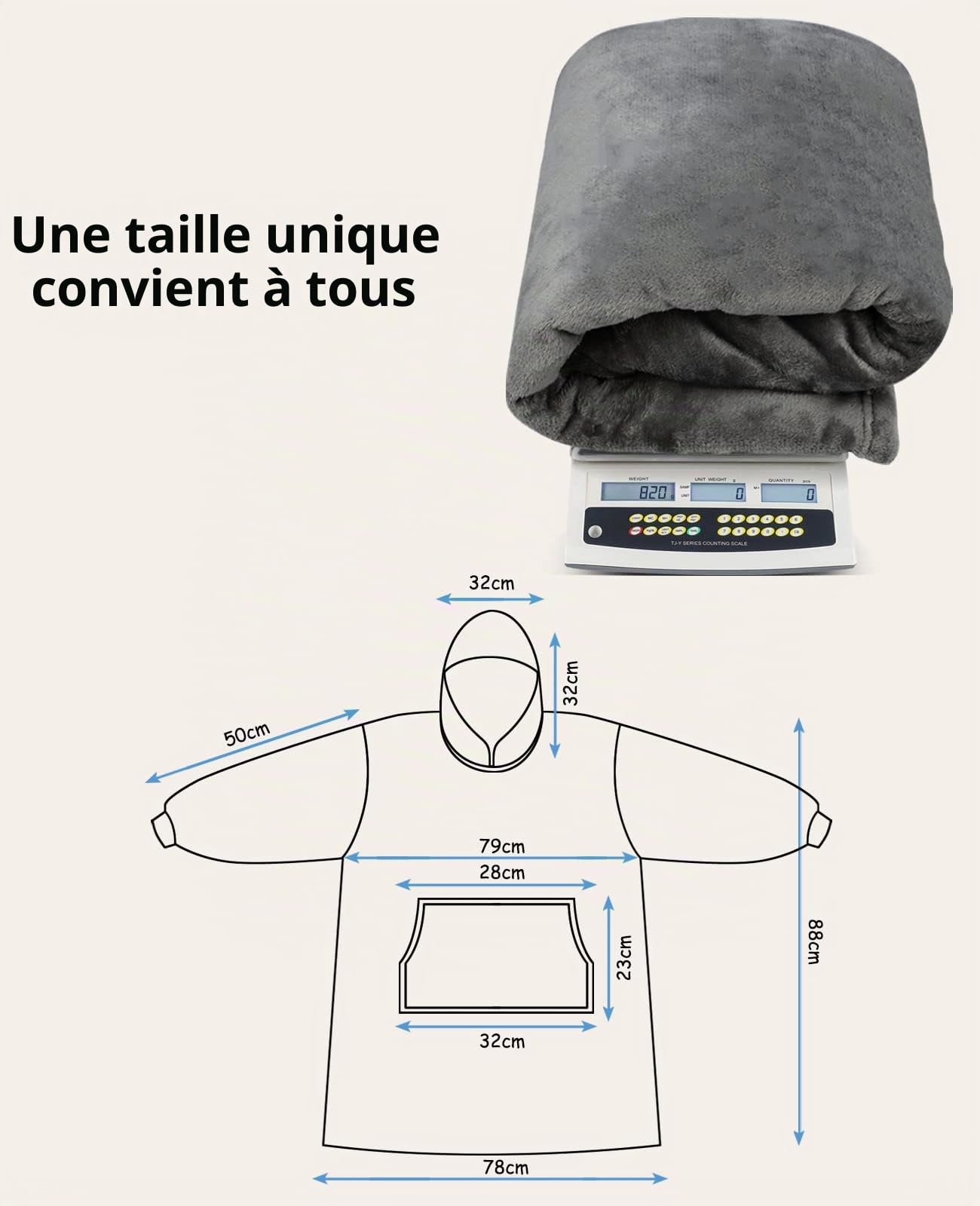 Sendowtek Sweat-Shirt à Capuche Grand Sweat à Capuche Femme Homme Couverture à Capuche Portable Super Douce et Chaude Pull à Capuche Confortable pour Adultes Ados Intérieur Extérieur