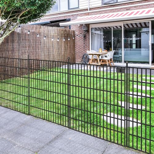 Image of Toolterritary 10 Panels No Dig Garden Fence with Gate, 32 in(H) X24.2 ft(L) Metal Fence Panels, Thickened Rustproof Garden Fencing, Animal Barrier Fence for Dogs, Rabbits, and Patio