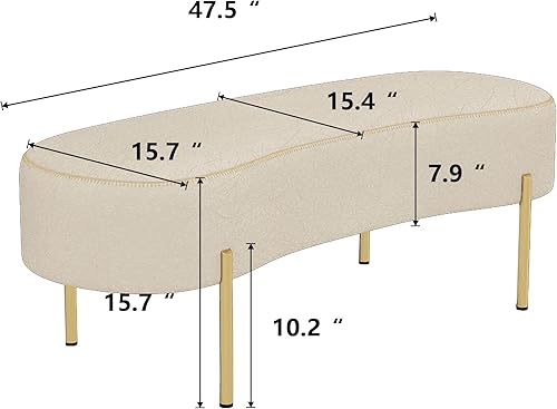 Miniatura 2 de ALISH Banco tapizado moderno otomano, banco de cama, banco de entrada con patas doradas para sala de estar, dormitorio, color blanco