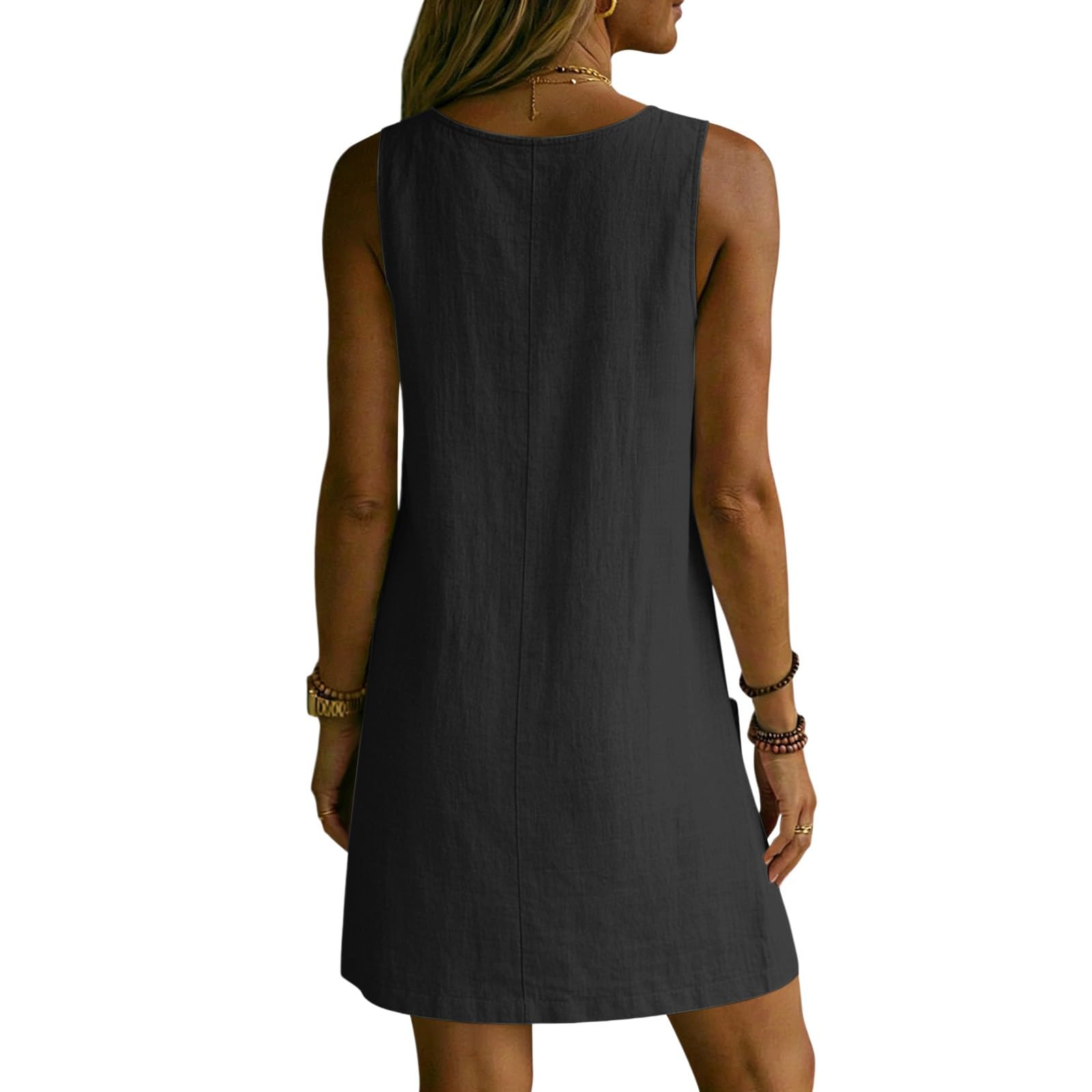 Vestido de verano ligero para mujer, largo hasta la rodilla, vestido de verano midi para la playa, vestido suelto sin mangas, ligero y aireado, vestido con bolsillos, línea A, mini vestido suelto
