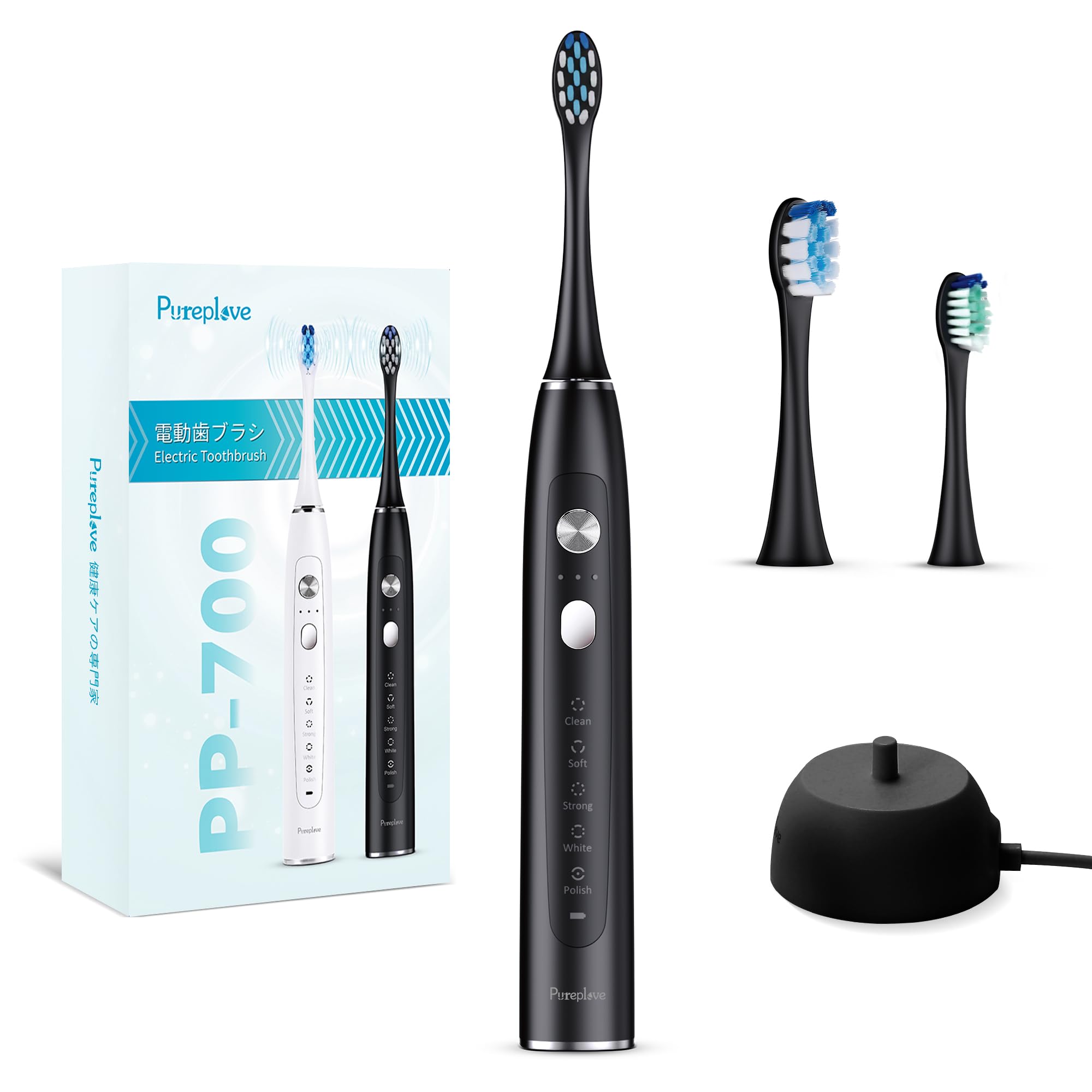 ポータブル電動歯ブラシ 黒　充電式 Amazon.co.jp: Pureplove 電動歯ブラシ 音波歯ブラシ 静音 42000回転