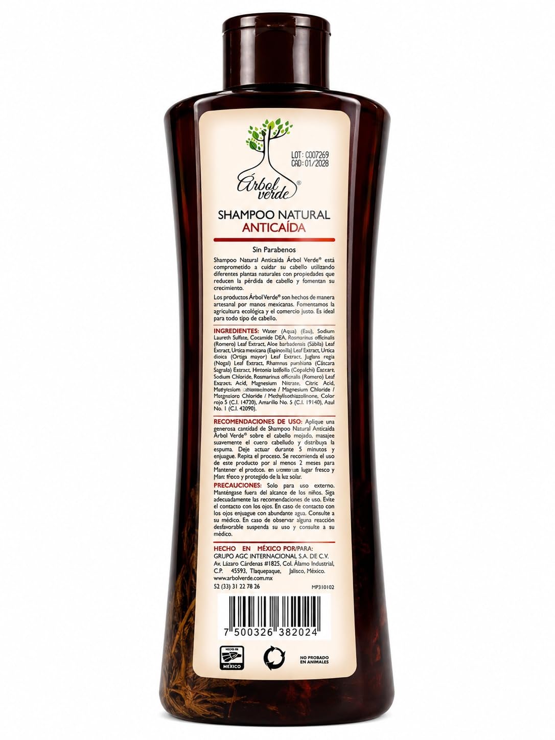 Arbol Verde Anti Hair Loss Shampoo 500 ml – Natural Herbal Hair Growth Treatment with Aloe Vera, Rosemary & Nettle – Strengthens, Repairs & Nourishes Scalp