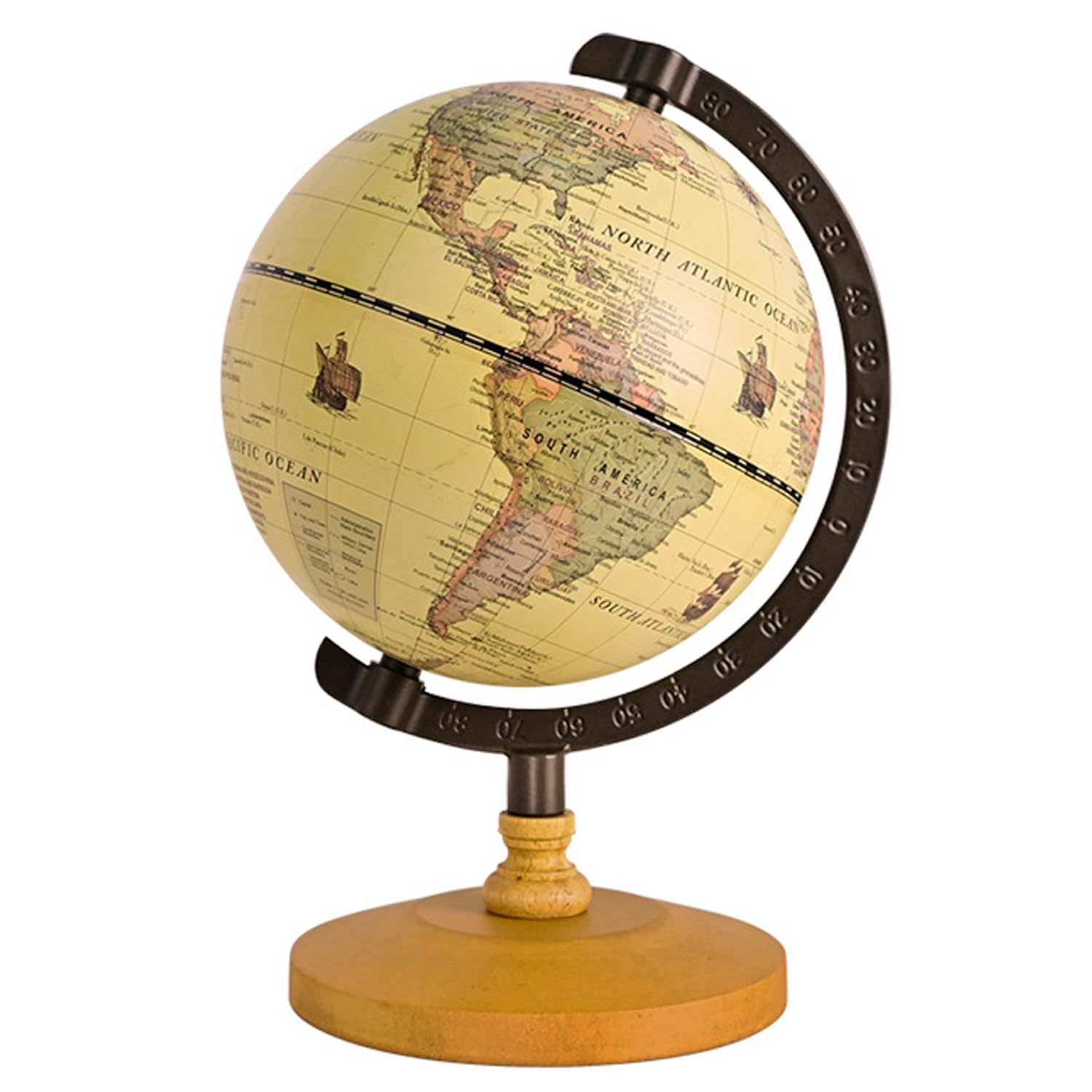 JforSJizT Vintage Mini World Globe for Adults Kids,Dia 5.5" with Wooden Stand Metal Frame,Antique Color Decorative Desktop Globe for Home Office Decor,Educational Geographic Globe for Kids Learning