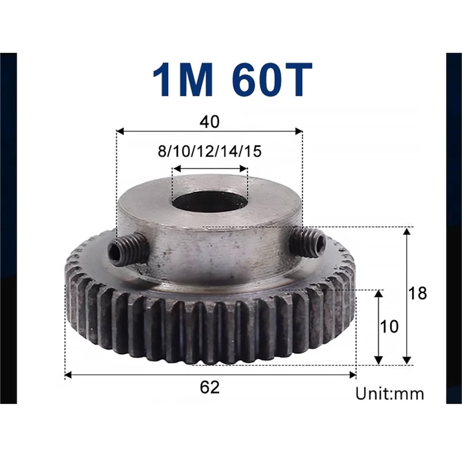 1Piece 1M60T Spur Gear Bore 8/10/12/15mm 1 Mod 60 Teeth Motor 45# Steel Material Metal(15mm)