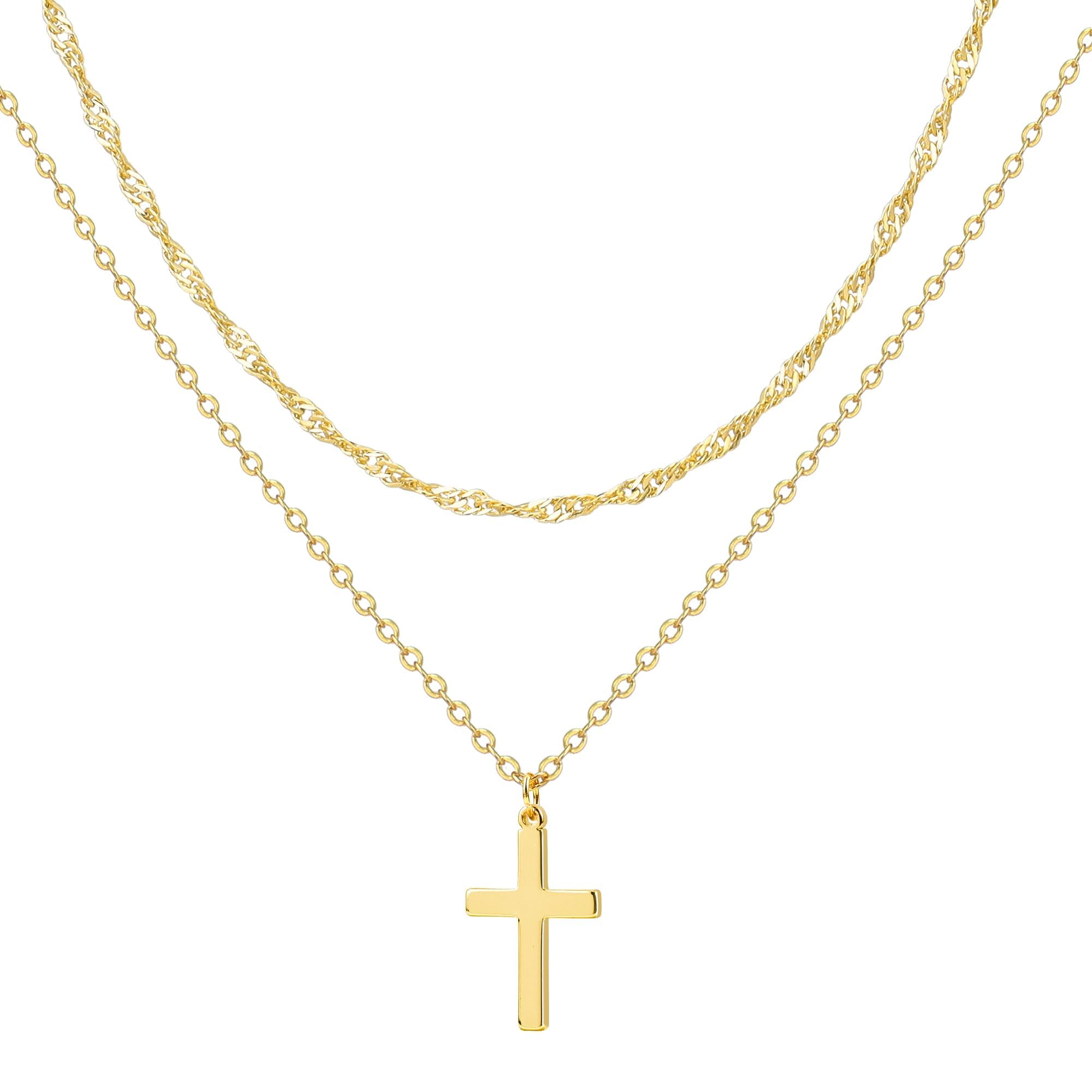 Cross Necklace for Women, Gold Plated/Sterling Silver Plated Layered Choker Pendant Necklaces for Women Stack Jewelry for Women Trendy