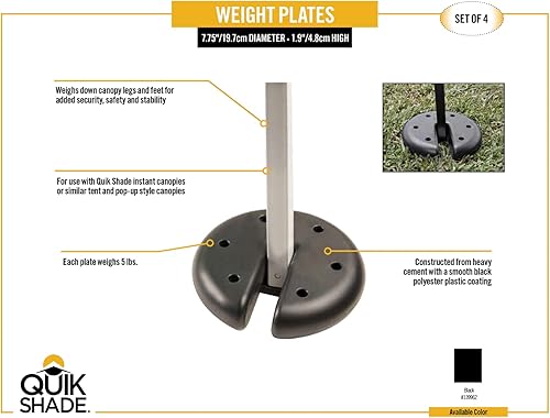 Miniatura 6 de Quik Shade Juego de 4 placas de peso resistentes para asegurar toldos y tiendas de campaña instantáneos y desplegables, color negro