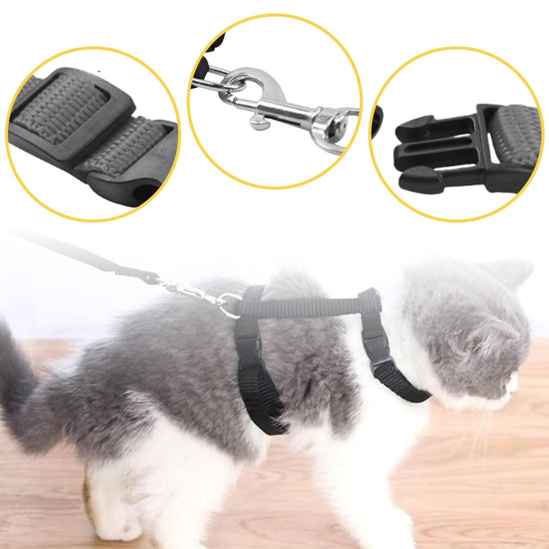 Imbracature Per Gatti 1 Pezzo Nero 120Cm Antifuga Regolabile Leggero Morbido Per Viaggi Passeggiate