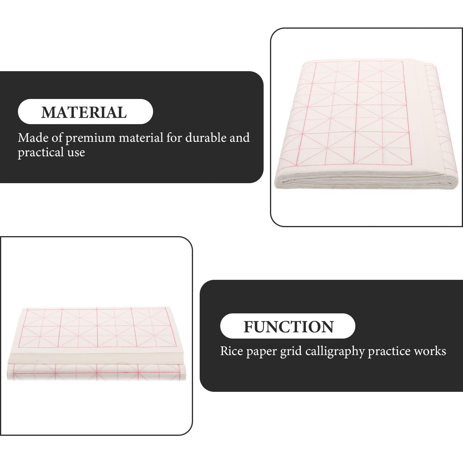 MUELODSIC Papel de Arroz Profesional para Caligrafía Rejilla en Forma de Cruz, Tamaño 7.5x32 Cm, 100 Hojas Semicuradas para Escribir y Pintar, Adecuado para Práctica Artística y Escritura