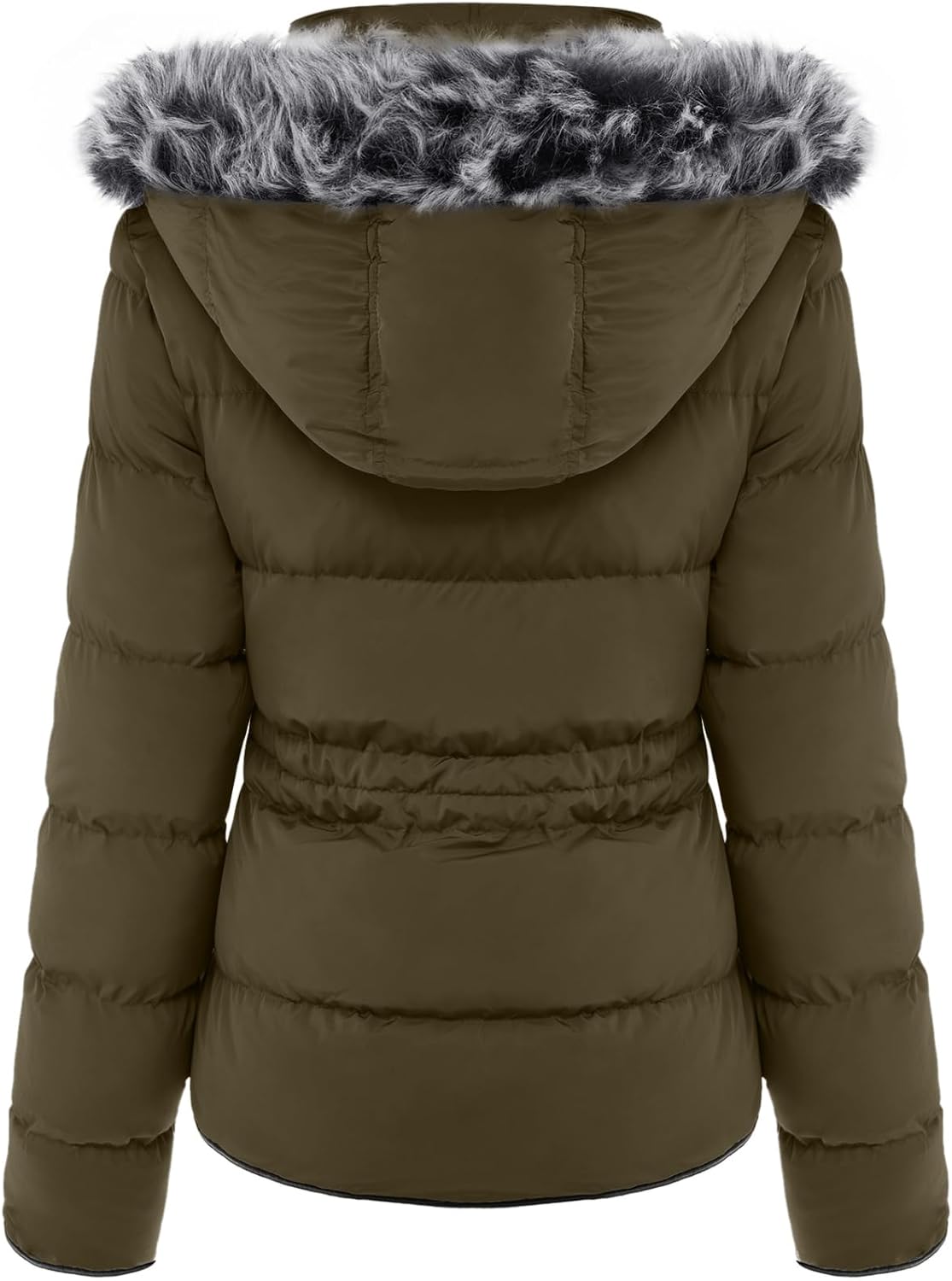 BodiLove Women's Belted Down Puffer Jacket with Faux Fur Trim HoodÉ - Image 3